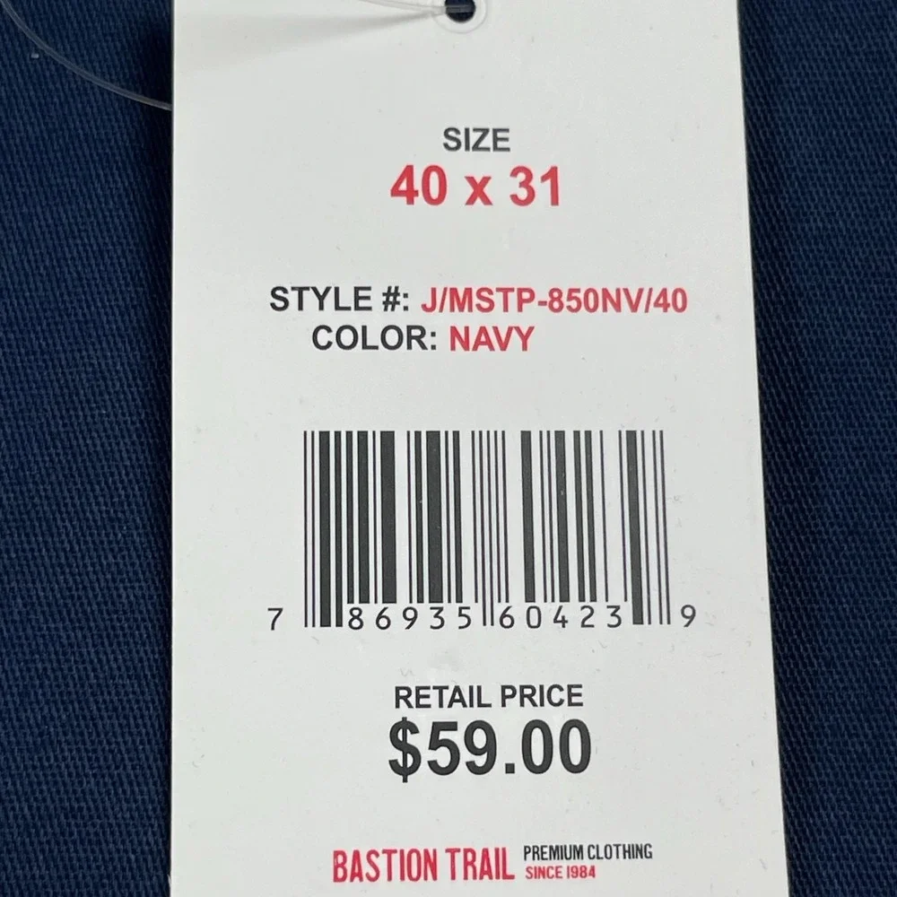 Bastion Trail Chino Pants Men's 40 x 31 Navy Blue Stretch Mid-Rise Slash Pockets